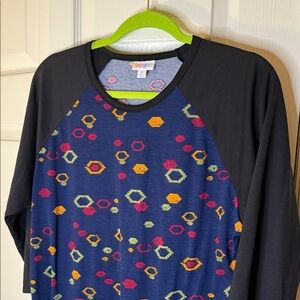 LuLaRoe Long Sleeve Top - Navy with Multicolor Hexagons